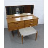 Vintage teak Austinsuite dressing table with dressing table stool, (2) 125 x 117 x 43cm