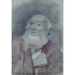 Francesco Coleman (Italian, 1851-1918) head and shoulders watercolour of an elderly man, signed,