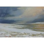 Perpetua Pope (SCOTTISH 1916-2013), 'Snow, Barra', oil on board, signed, framed, 35 x 24cm