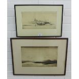 Douglas MacLeod, 'On the Tagus', 34 x 18cm, & 'Sunset - North Uist', 39 x 25cm, two etchings, both