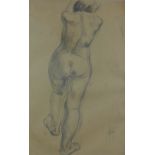 Chalk drawing of a female nude, circa mid 20th century, apparently unsigned, framed under glass,