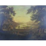 J. Robertson, lake and woodland scene with figures, oil on canvas, signed and dated, in a gilt