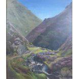 Daisy Harley, mountain path by a stream, oil on canvas, signed, in a gilt frame, (a/f) 49 x 59cm