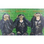 Contemporary School, 'Speak No Evil, See No Evil, Hear No Evil' acrylic on canvas, apparently