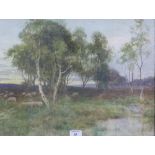Edwin Sherwood Calvert, (SCOTTISH 1844 - 1898), wooded landscape with sheep, watercolour, signed,