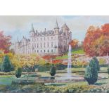 J.G Rennie, Dunrobin Castle, Sutherland, watercolour, signed and framed under glass, 31 x 22cm