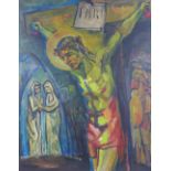 20th century school, crucifixion, oil on canvas, apparently unsigned, framed, 60 x 75cm