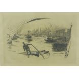 W. L Wylie (1851 - 1931), etching of a scene on the Thames, signed in pencil and framed under glass,