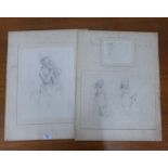 Two 19th century drawings to include a mother and child and two children with a dog, likely