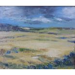 Perpetua Pope (SCOTTISH 1916-2013), 'Cornfields, Stenton', oil on board, signed, framed, 24 x 19cm