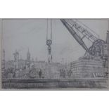 Sir Muirhead Bone, LLD (1876 - 1935), Glasgow University from Greenock dock, pencil drawing,