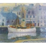 George A Smith, 'Morning Mist Aberdeen Harbour' oil on canvas, signed and framed, 75 x 65cm