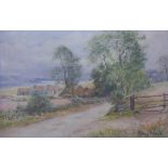 James Heron (Scottish 1873-1919), Rural Pathway with Farmhouse' watercolour, signed, framed under