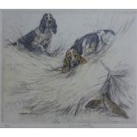 Vernon Stokes (1873-1954), two spaniels and birds, hand coloured etching, signed in pencil and