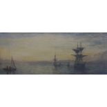 19th Century School, watercolour of ships moored at sunset, apparently unsigned, in a glazed
