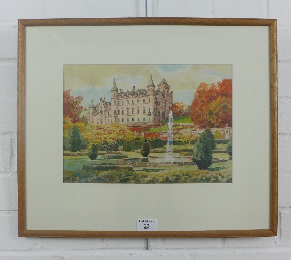 J.G Rennie, Dunrobin Castle, Sutherland, watercolour, signed and framed under glass, 31 x 22cm - Image 3 of 3