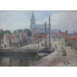 James Heron (Scottish 1873-1919), Anstruther Fife, watercolour showing the Memorial Free Church