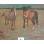 Patrick, an oil on canvas board of two horses, signed, framed under glass within an ornate frame, 30