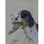 L.W. Fraser, (Scottish) a pair of Gun Dog pastels, signed and framed under glass, 15 x 20cm (2)