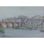 W. Proudfoot, watercolour of the bridge over the River Tay in Perth, signed and framed under