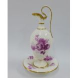 Early 19th century Minton porcelain ewer and stand, bat printed with landscapes and flowers, size