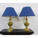 Pair of brass effect table lamp bases and shades, 50cm to fitting (2)