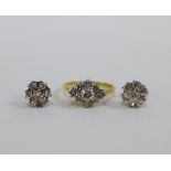 18ct gold diamond cluster ring and a pair of 18ct white gold diamond flower head cluster earrings (