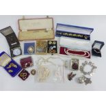 Silver bracelet, costume jewellery and fashion wristwatches, etc (a lot)