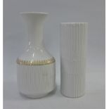 Rosenthal Studio Linie white glazed vase and a Hutschenreuther vase with gilt border, tallest