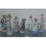 Six various Lladro female figures, tallest 21cm (6)