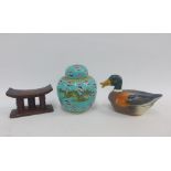 Mixed lot to o include a Chinese ginger jar and cover, African wooden neck rest, small French