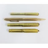 9ct gold propelling pencil, London 1973, together with a small fountain pen stamped 14k and two gold