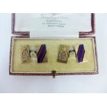 9ct gold and enamel Royal Corps cuff links, with Dudley & Cox jewel box