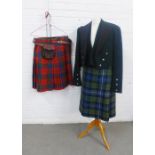Gents Prince Charlie green jacket and waistcoat, two kilts and a small brown leather sporran (5)