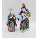 Pair of Meiji Kutani figures to include one modelled standing playing the kotsuzumi, tallest 30cm (