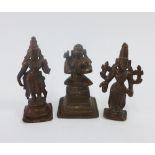 Three late 19th / early 20th century Indian bronze figures including Bala Krishna, etc, tallest