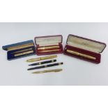 Gold plated fountain pens to include Mabie Todd & Co 'Swan' pen with its box, 'Swan; self-filling