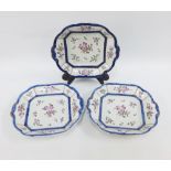 Set of three French blue and white serving dishes with pseudo Chinese marks to the base, 20cm (30