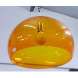 Kartell FL/Y orange plastic ceiling light pendant, diameter 45cm
