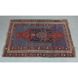 Eastern rug, blue field with central mihrab within multiple borders, 200 x 130cm