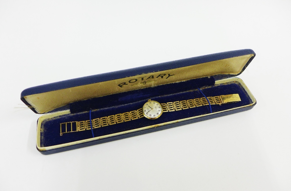 Lady's vintage 9ct gold Rotary wristwatch, circa 1960s, on a 9ct gold bracelet strap, boxed