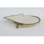 Edwardian silver rimmed shell dish, on shell cast scroll feet, Birmingham 1902, 22 x 18cm