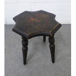 Small dark oak stool with stained leaf pattern to the seat, 26 x 28 x 26cm