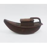 Yixing boat shaped vessel with incised calligraphy, 16cm long