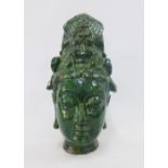 Large green glazed monochrome head of Guan Yin, 38cm high