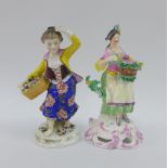Two porcelain flower seller figures to include Chelsea Derby Copeland and a gold anchor figure,