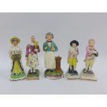 Five late 18th / early 19th century Staffordshire figures, tallest 16cm, (a/f) (5)