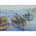 May Marshall Brown, RSW, (SCOTTISH 1887 - 1968) 'Lobster Boats, Cove - Berwickshire', watercolour,