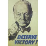 Deserve Victory!, a reproduction Imperial War coloured print of Winston Churchill, framed under
