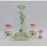 19th & 20th century art glass to include a garniture of white glass vases and table epergne (a/f) (